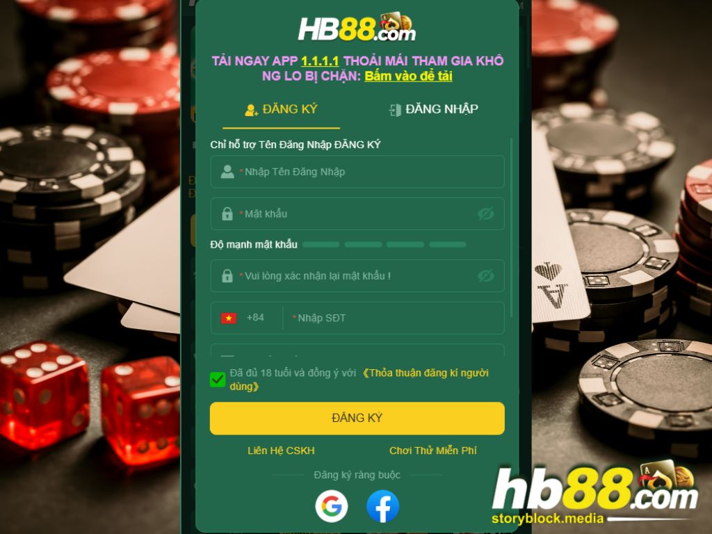 Đăng ký HB88 bằng duy nhất 1 account