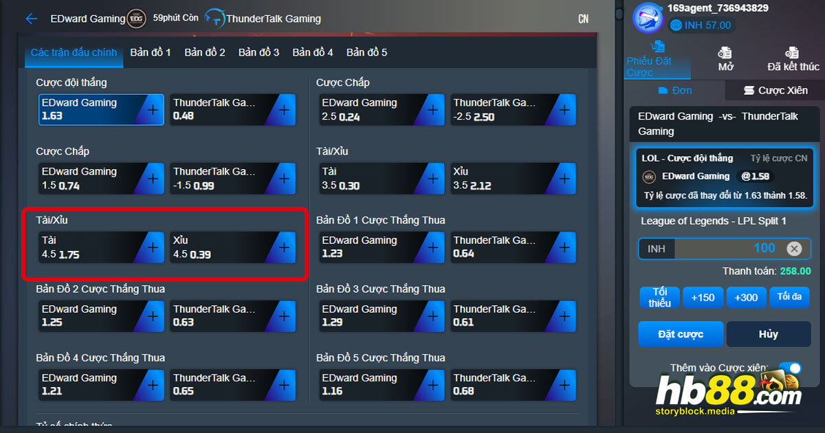 Hướng dẫn cược Tài xỉu (LOL) E-Sport HB88