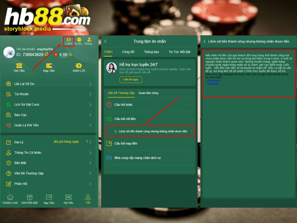 Liên hệ CSKH để được giải quyết khi rút tiền HB88 bị lỗi